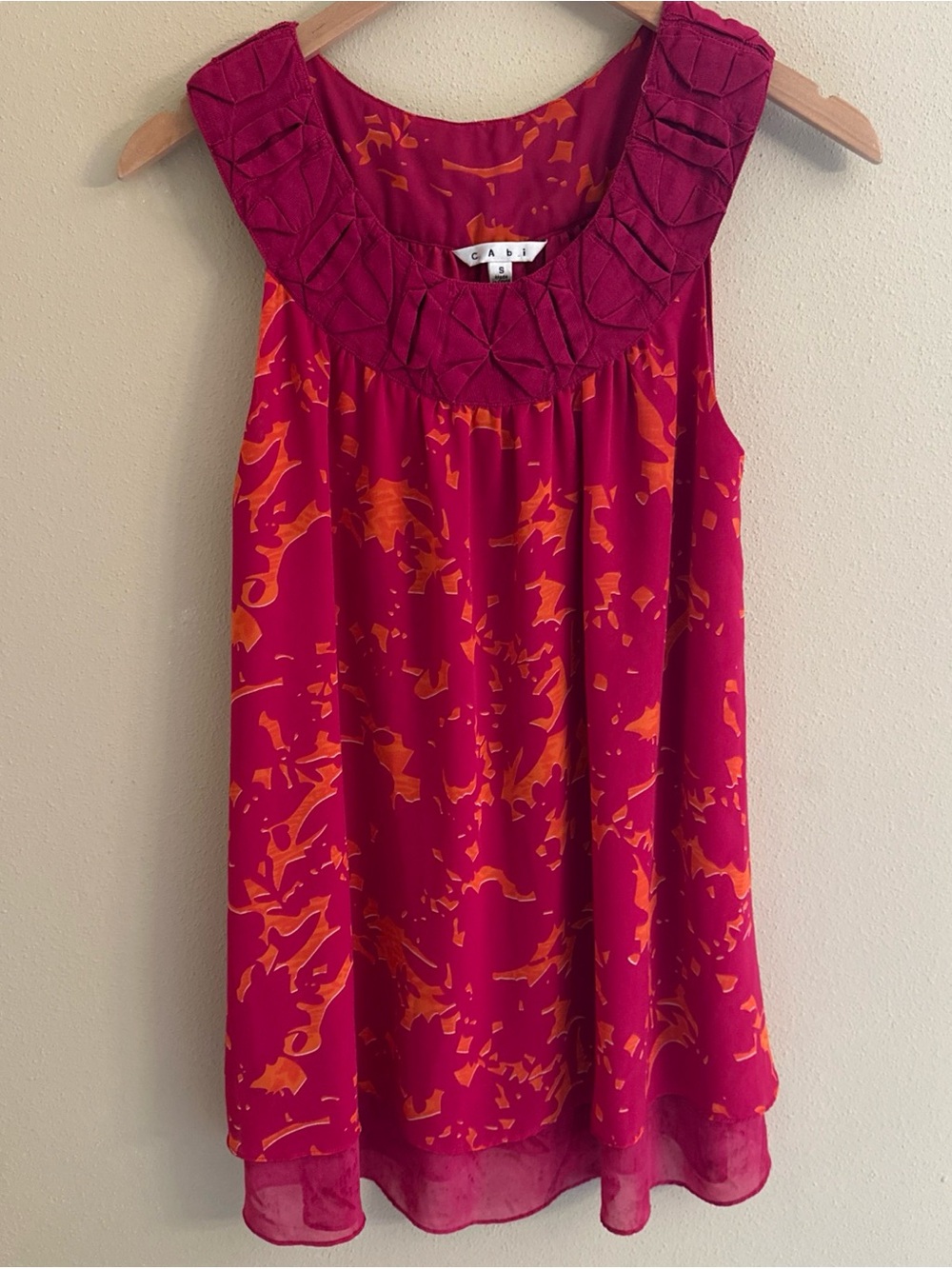 CAbi Origami Tunic Top Blouse chiffon multi layer flowing sleeveless Small